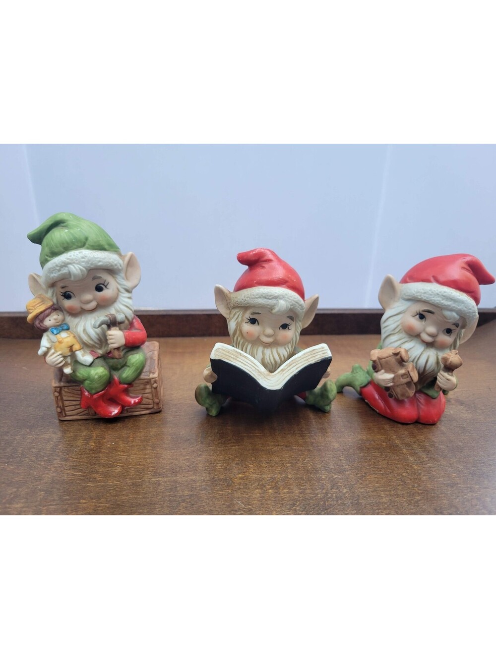 Vintage Homco Christmas Elf Pixie Figurines Set Of 3 Small Ceramic 5406 Taiwan